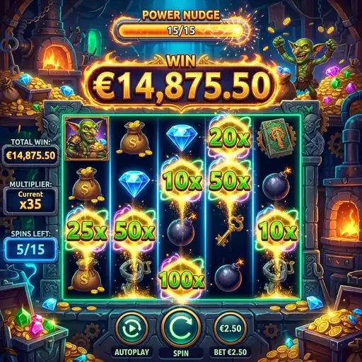 Goblin Heist PowerNudge free spins nudge chains multiplier building goblin thieves treasure loot