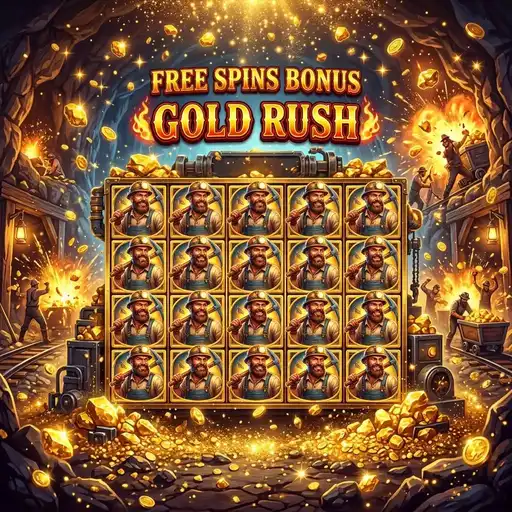 Gold Rush free spins feature with mining theme