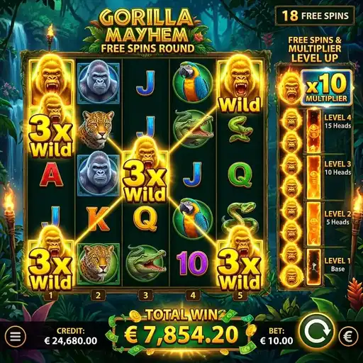 Gorilla Mayhem free spins with gorilla wild feature action