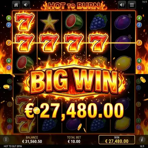 Hot to Burn classic slot paytable and reel symbols