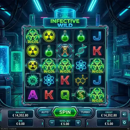 Infective Wild slot base game with virus symbols and 50 paylines