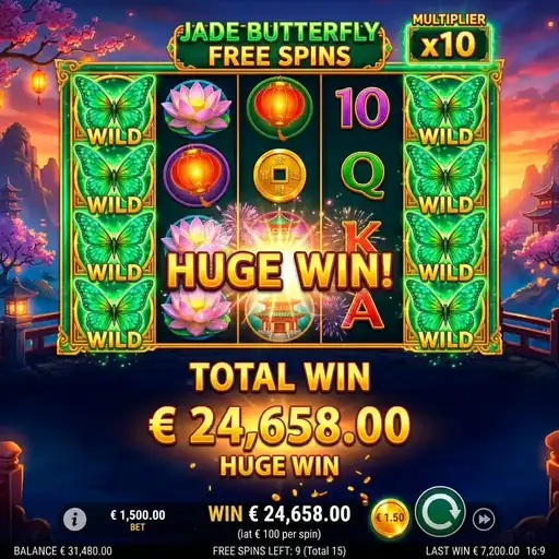 Jade Butterfly free spins multiplier building serene garden koi pond cherry blossom jade pendant