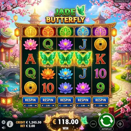 Jade Butterfly slot 5x4 grid 1024 ways highest RTP 96.80% Asian garden serene jade green peaceful