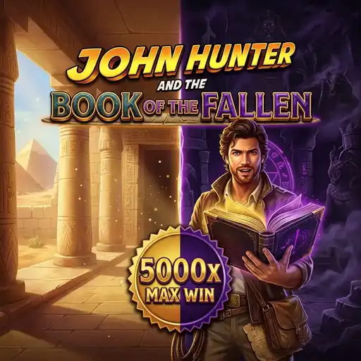 John Hunter Book of the Fallen slot 5x3 grid with Egyptian underworld and above ground duality backdrop dark and light symbols