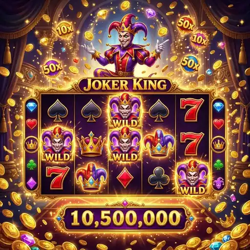 Joker King free spins jester multiplier stacking pay anywhere royal court medieval ornate