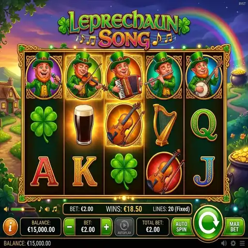 Leprechaun Song slot with singing leprechaun wild feature on Irish countryside backdrop