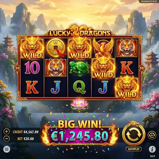 Lucky Dragons slot 5x3 grid 50 paylines Chinese dragons dense payline coverage Asian red gold