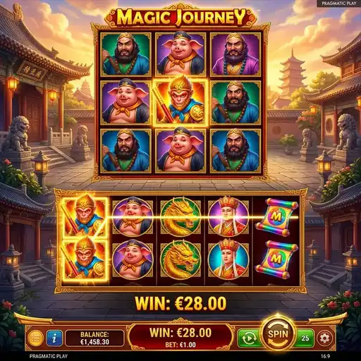 Magic Journey slot 3x3 plus bonus reel Journey to the West Chinese mythology Monkey King Sun Wukong
