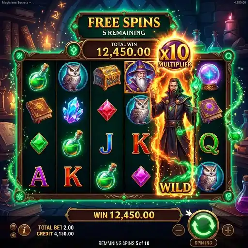Magicians Secrets bonus round with expanding wilds and increased ways