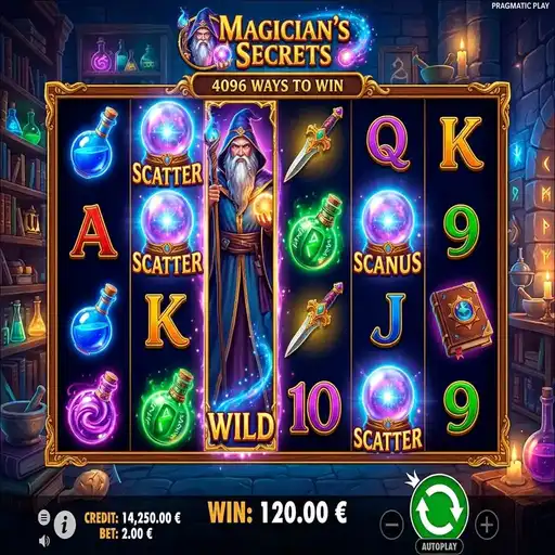 Magician's Secrets slot with expanding reel mechanic growing from 4096 to 262144 ways