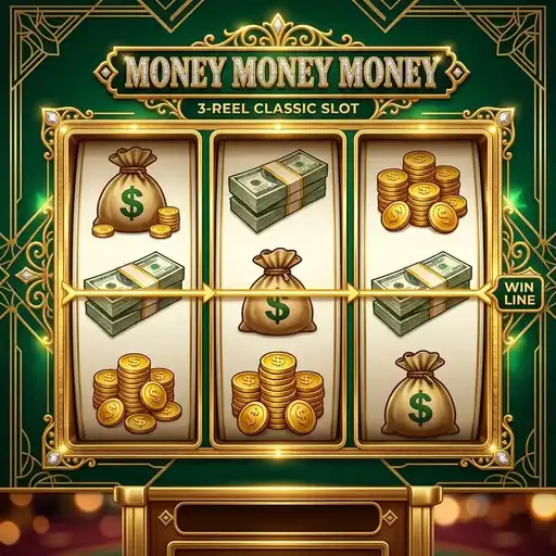 Money Money Money slot 5x3 grid with money wheel bonus and luxury gold theme