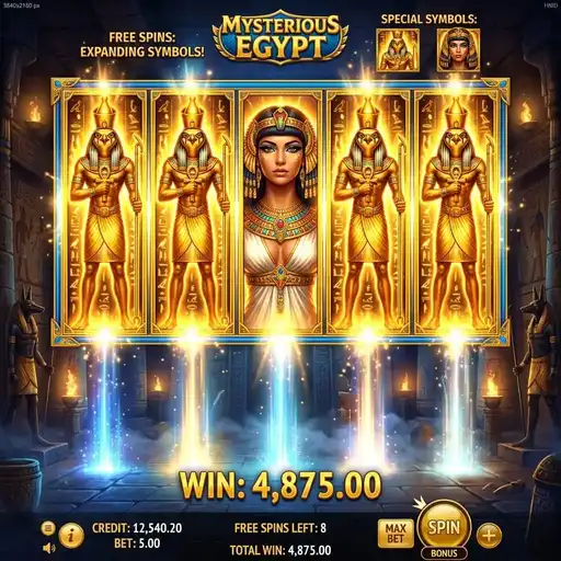 Mysterious Egypt free spins expanding Anubis symbol filling reels mystery transform hieroglyph tomb chamber