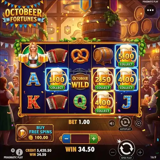 Octobeer Fortunes slot 5x3 grid 25 paylines Oktoberfest beer festival theme stein collector money collection