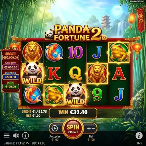 Panda Fortune 2 slot 5x3 grid 25 paylines giant panda bamboo forest 25000x ceiling high potential