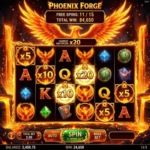 Phoenix Forge Wild Inferno flames spreading to adjacent positions creating wild chains fire cascading