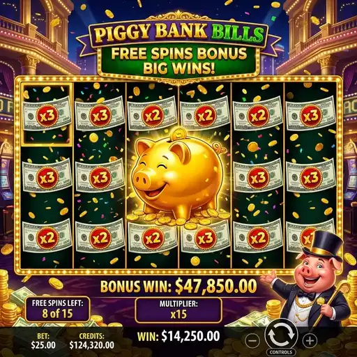 Piggy Bank Bills respin feature currency bills locking combining adjacent denominations piggy bank collection