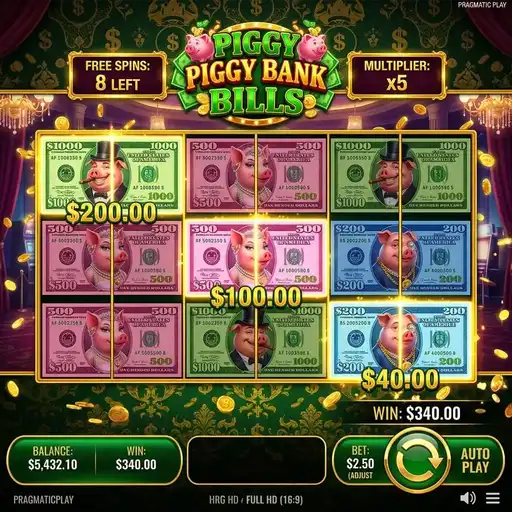 Piggy Bank Bills slot 6x3 grid 9 paylines piggy bank money theme note matching currency bill mechanic