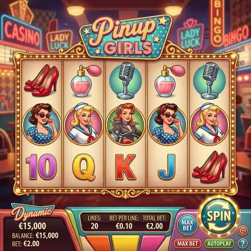 Pinup Girls retro 1950s slot with vintage pin-up illustrations and Americana symbols