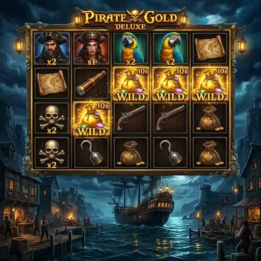 Pirate Gold Deluxe slot with Lucky Treasure Bag modifier and enhanced Money Respin feature