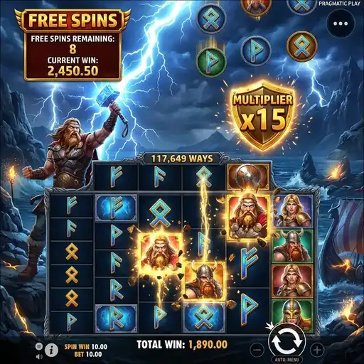 Power of Thor Megaways free spins with cascading symbols and non-resetting multiplier trail