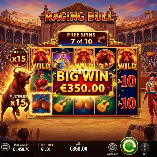 Raging Bull free spins with guaranteed bull charge wild trails on every spin