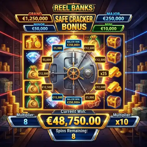 Reel Banks free spins vault opening compartments gold bars cash heist crime accelerated mechanic