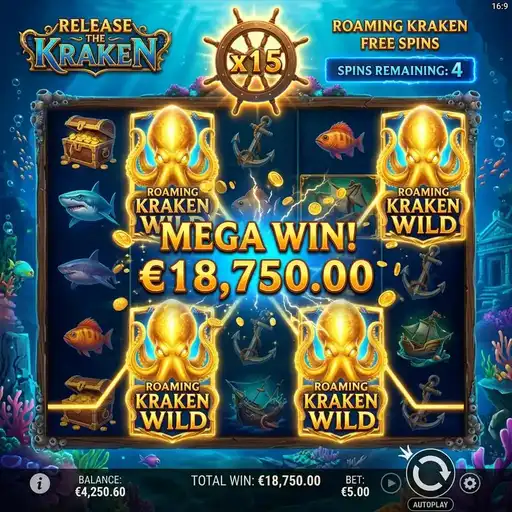 Release the Kraken bonus with tentacles converting reel positions to wilds