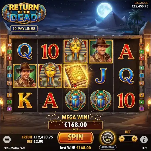 Return of the Dead base game with Day of the Dead symbols and 10 paylines