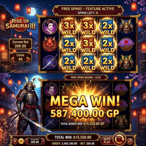 Rise of Samurai III free spins with warrior multiplier feature