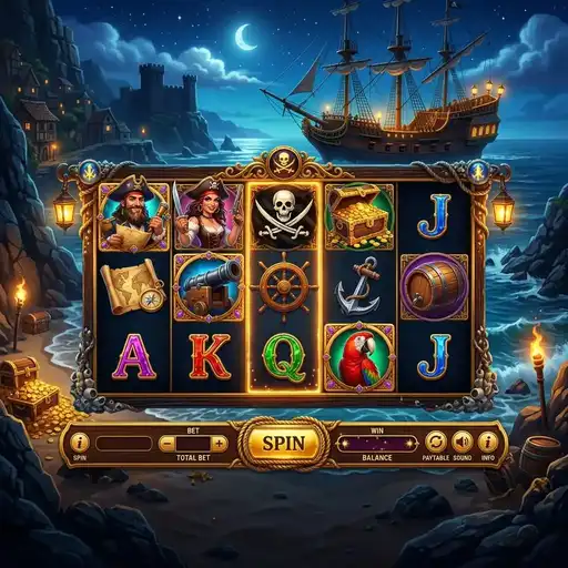Smugglers Cove base game with pirate symbols and 20 fixed paylines