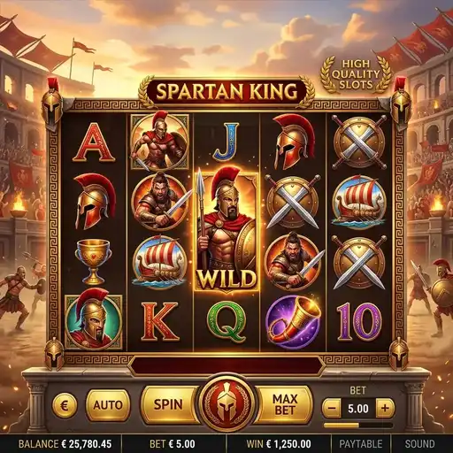 Spartan King slot base game with Greek warrior symbols and 40 paylines
