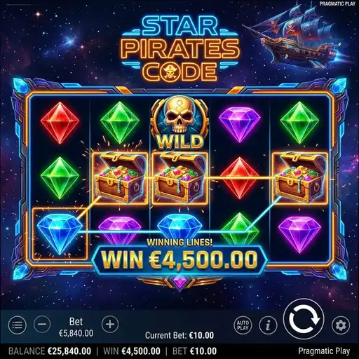 Star Pirates Code slot 5x3 grid 10 paylines space pirate starship treasure map galaxy adventure