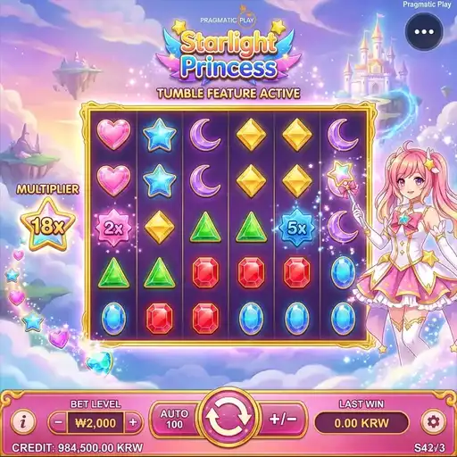 Starlight Princess slot anime-style grid with pastel gem symbols
