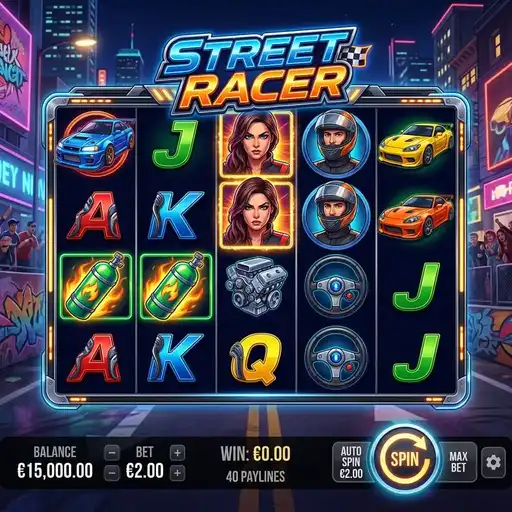 Street Racer slot base game with racing symbols and 40 paylines