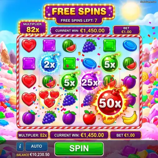 Sweet Bonanza slot multiplier bombs during free spins bonus round