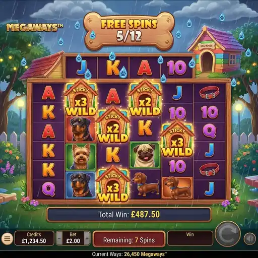 The Dog House Megaways slot sticky wild multipliers with raining wilds feature