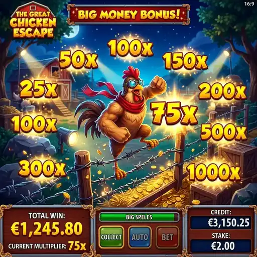 The Great Chicken Escape bonus feature with multiple escape modes