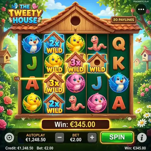 The Tweety House slot 5x4 grid with bird collection mechanic and aviary theme