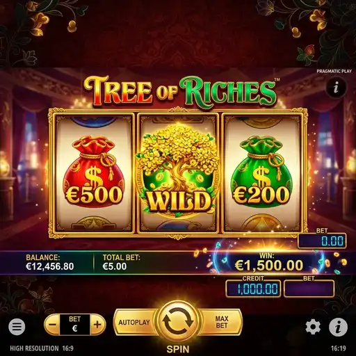 Tree of Riches slot single reel 3x1 layout unique minimal Chinese fortune tree progressive multiplier