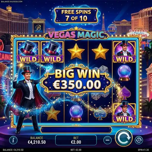 Vegas Magic free spins with progressive multiplier from magician trick triggers