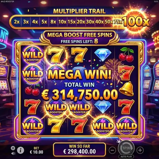 Wild Booster bonus feature with multiplier trail and wild symbols