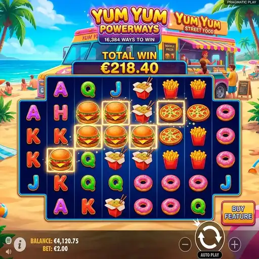 Yum Yum Powerways slot with food symbols and Powerways reels