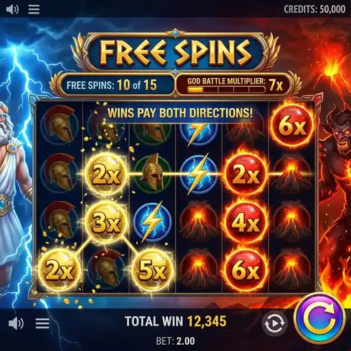 Zeus vs Typhon free spins with god multiplier battle mechanic active from both directions